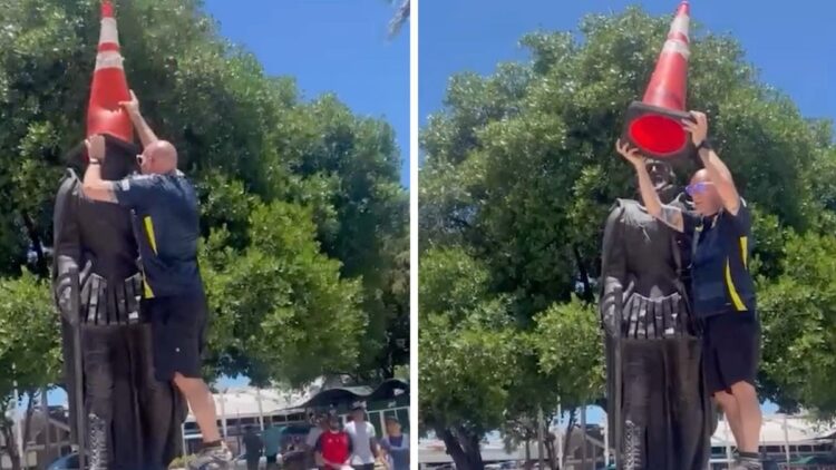Шотландский фанат хотел повторить трюк с конусом в Майами, но полиция была начеку